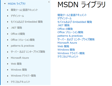 MSDNライブラリ目次(2015年12月時点)