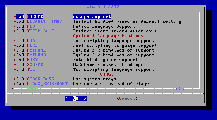 「FreeBSD 12.1 RELEASE」-「/usr/ports/editors/vim」「make config ①」