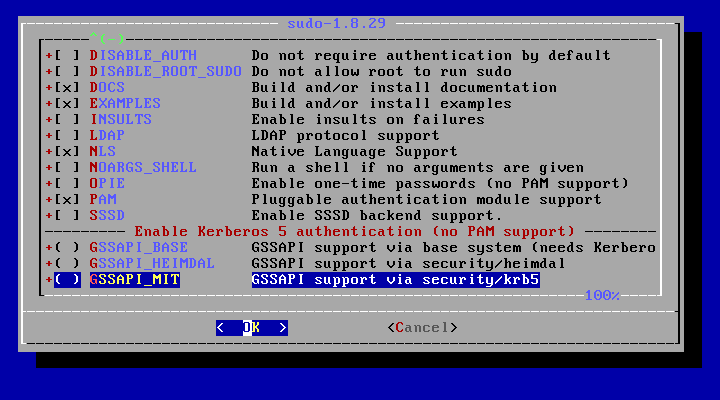 「FreeBSD 12.1 RELEASE」-「/usr/ports/security/sudo」「make config ②」