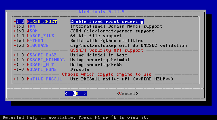 「FreeBSD 12.1 RELEASE」-「/usr/ports/dns/bind-tools」「make config」