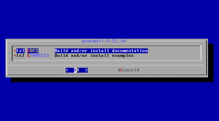 クリックでオリジナルのサイズで開きます 「FreeBSD 12.1 RELEASE」-「/usr/ports/mailprocmail」「make config」