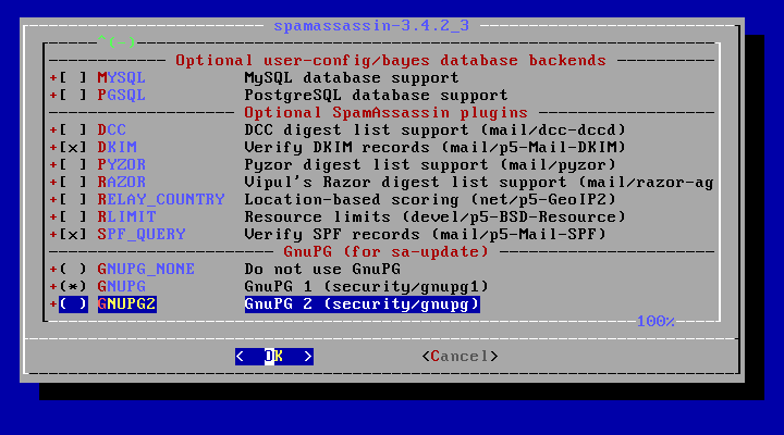 クリックでオリジナルのサイズで開きます 「FreeBSD 12.1 RELEASE」-「/usr/ports/mail/spamassassin」「make config ②」