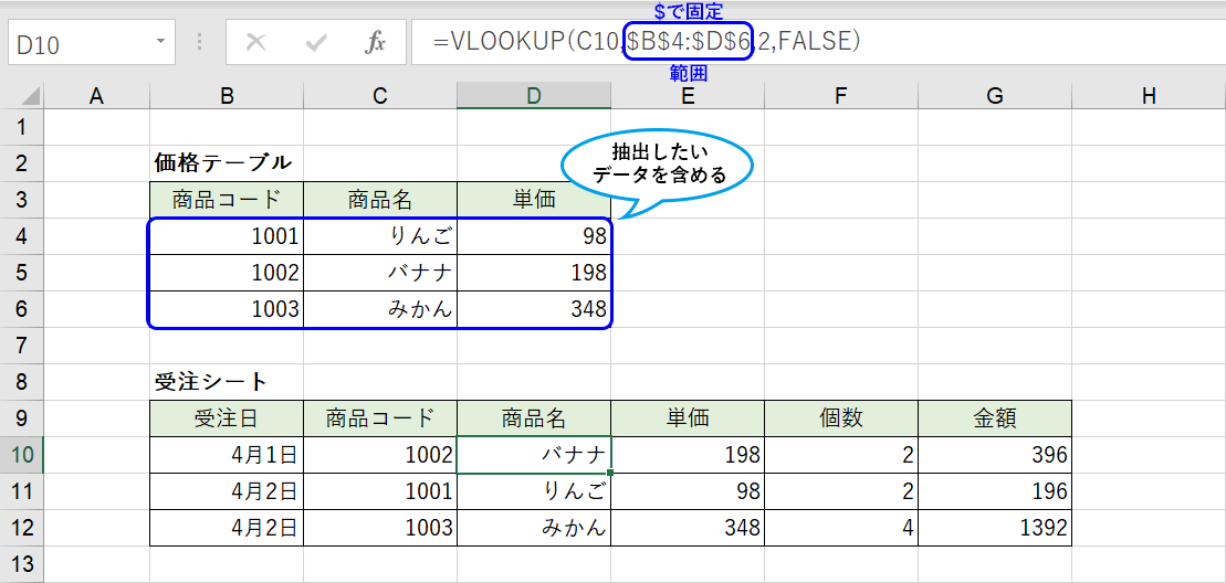 VLOOKUP関数の範囲