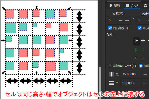 16. グリッド配列後のオブジェクト