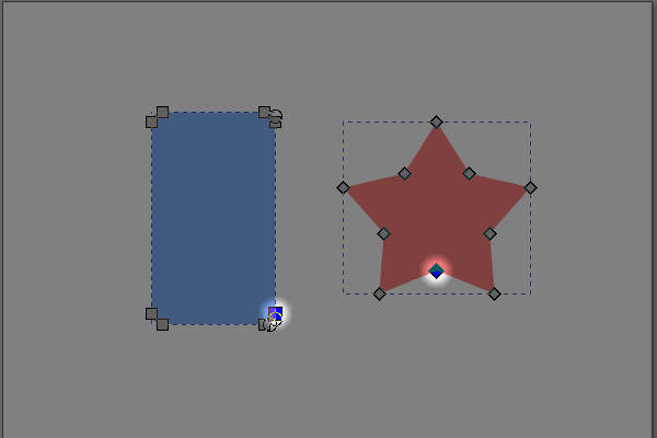10. 右の星形のパスのノードが追加選択される