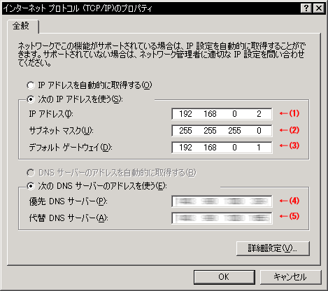 ���[�^�[�����ݒ�p�p�\�R����IP�A�h���X�ݒ�̗�