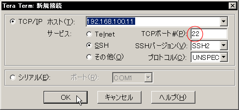 �f�t�H���g�̃|�[�g�ԍ�22�̂܂ܐڑ�