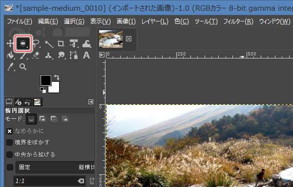 2. 楕円選択ツールを選択