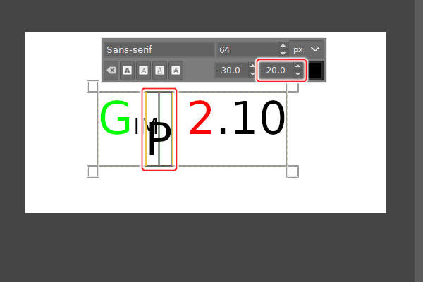 15. Pの字のカーニングを-20に変える 15. Pの字のカーニングを-20に変える