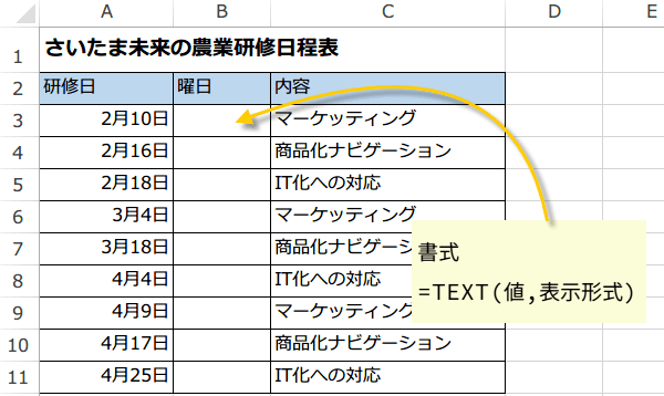 日付から曜日関数の使い方1