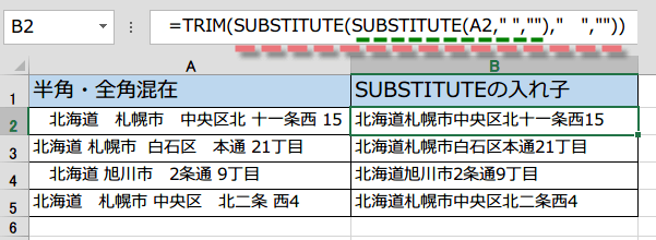 TRIMとSUBSTITUTEネスト