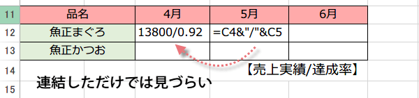 異なる表示形式の連結3