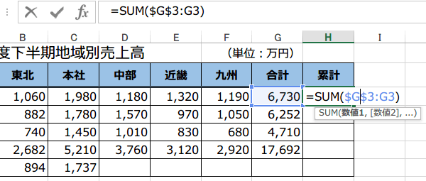累計を求めるSUM関数4