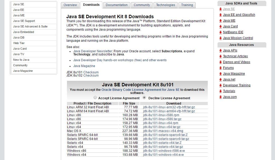 JDKダウンロードページ