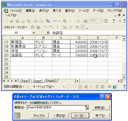 �s�{�b�g�e�[�u���̃f�[�^�͈͂̍Đݒ�