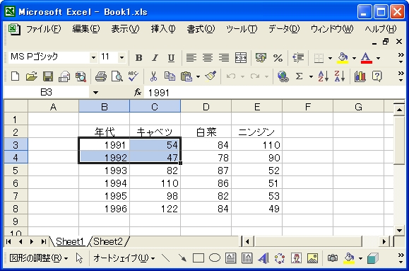 �L�[�{�[�h���g���ĕ����̃Z����I��