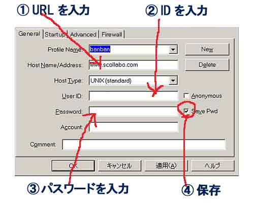 Win_FTP Liteの起動画面とその説明