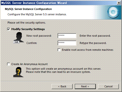 MySQL Server Instance Configuration Wizard�@�Z�L�����e�B�̐ݒ�
