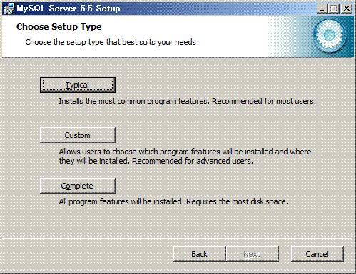 MySQL�̃C���X�g�[���^�C�v�̑I��