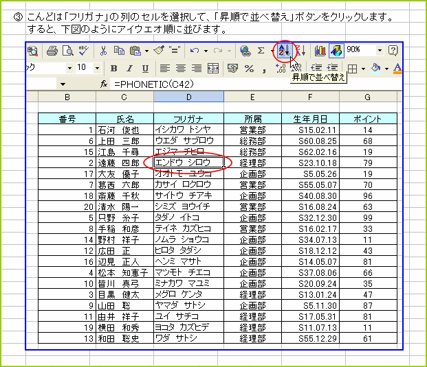 �t���K�i�̗�ŏ����ŕ��בւ�