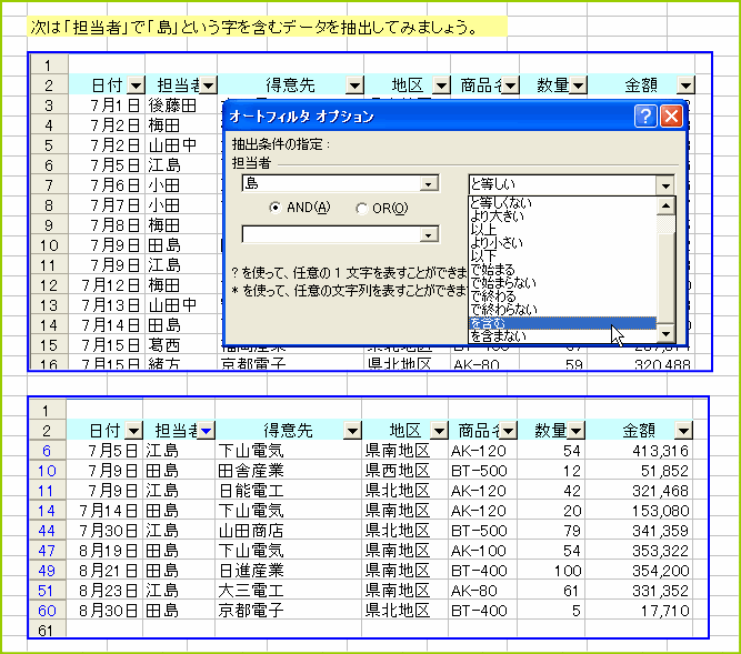 �I�[�g�t�B���^�̃I�v�V�����@���镶�����܂ނ��̂𒊏o