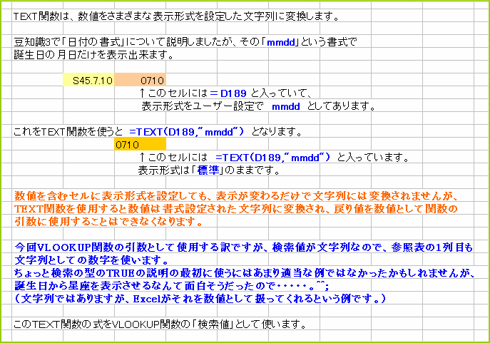 TEXT�֐��uTEXT(�l,�\���`��)�v���l�������ݒ肵��������ɕϊ�����֐��B�����p���āummdd�v�Ƃ��������Œa�����̌���������\��