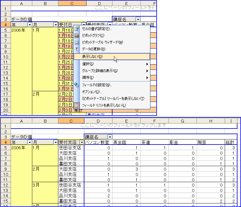 �s�{�b�g�e�[�u���@�s�̓��t���̃A�C�e�����\����